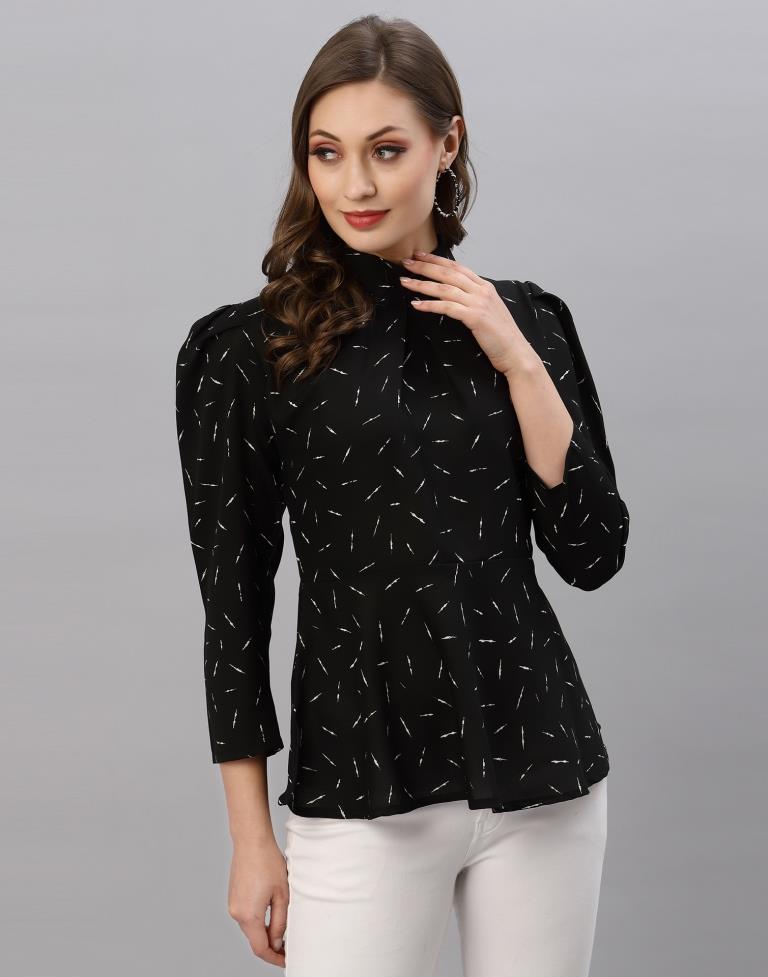 Black Mandarin Neck Top