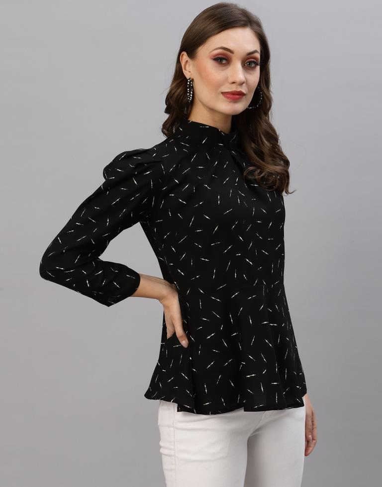 Black Mandarin Neck Top