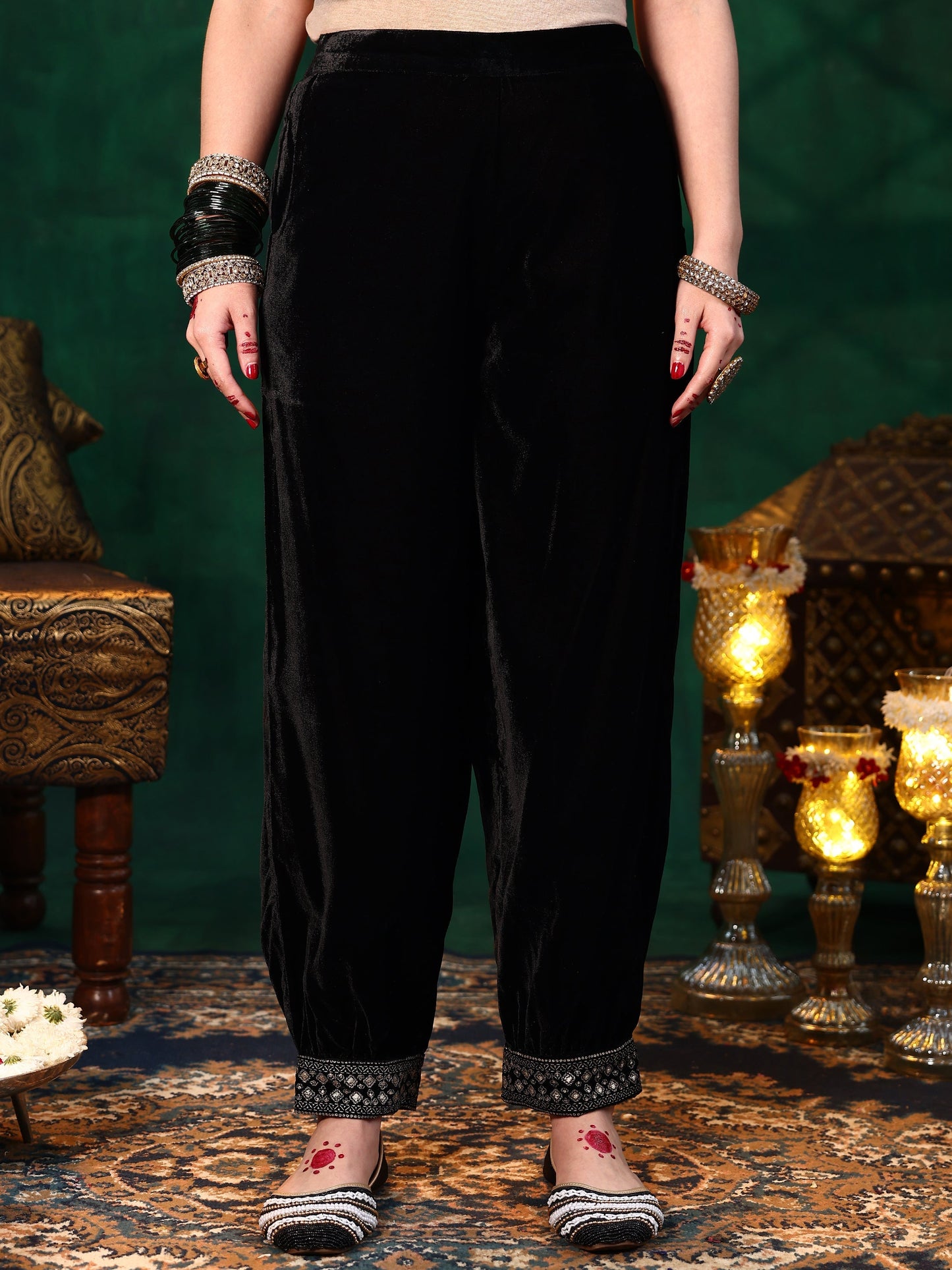 Black Embroidered Velvet Straight Suit With Dupatta