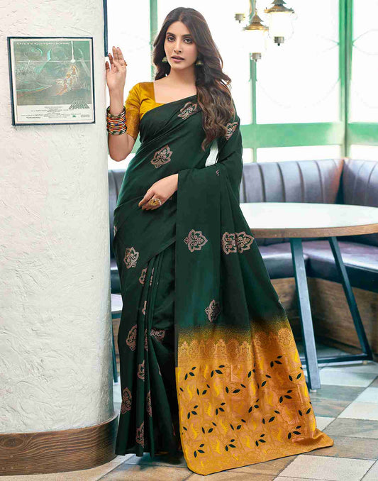 Green And Yellow Silk Weaving Saree