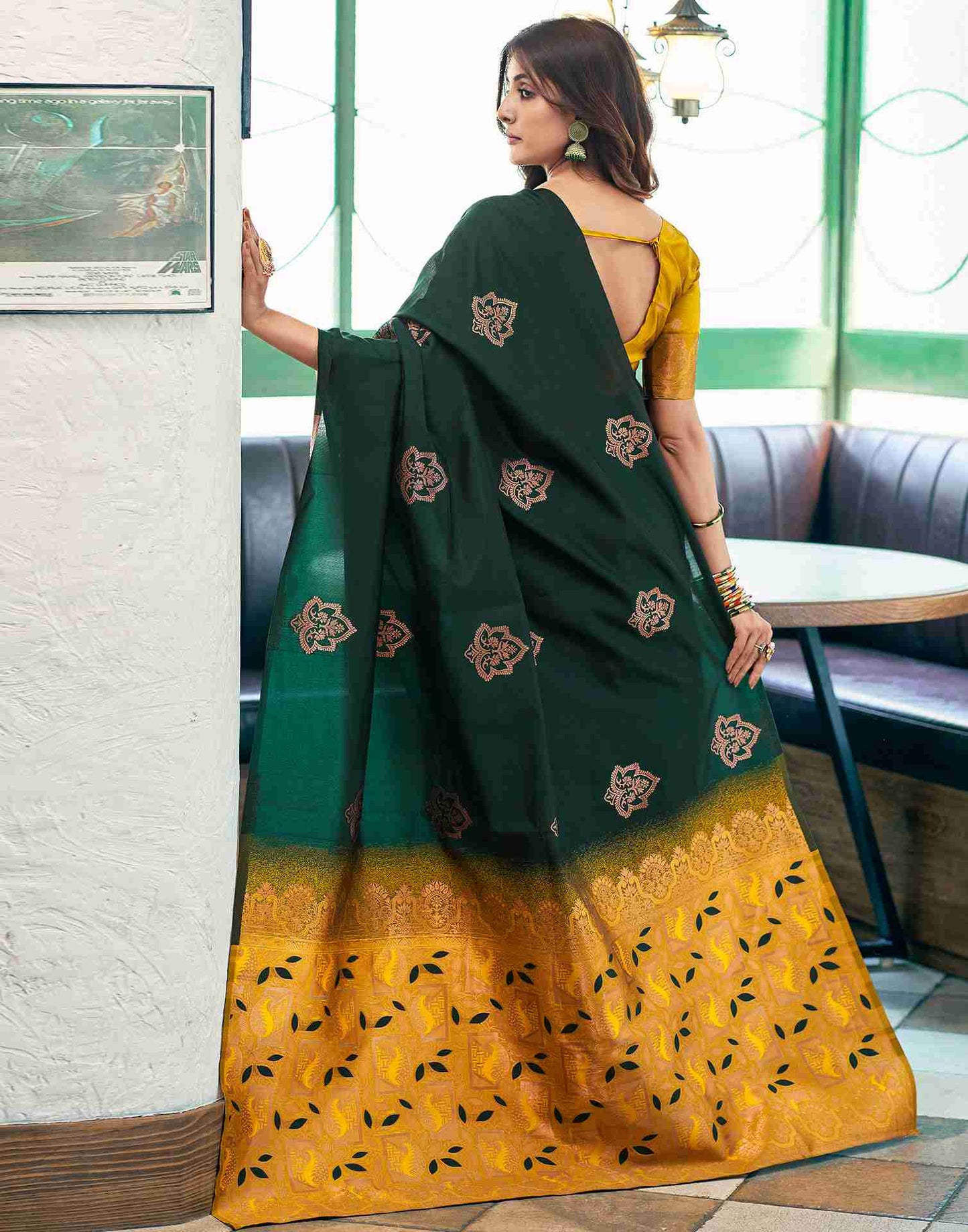 Green And Yellow Silk Weaving Saree