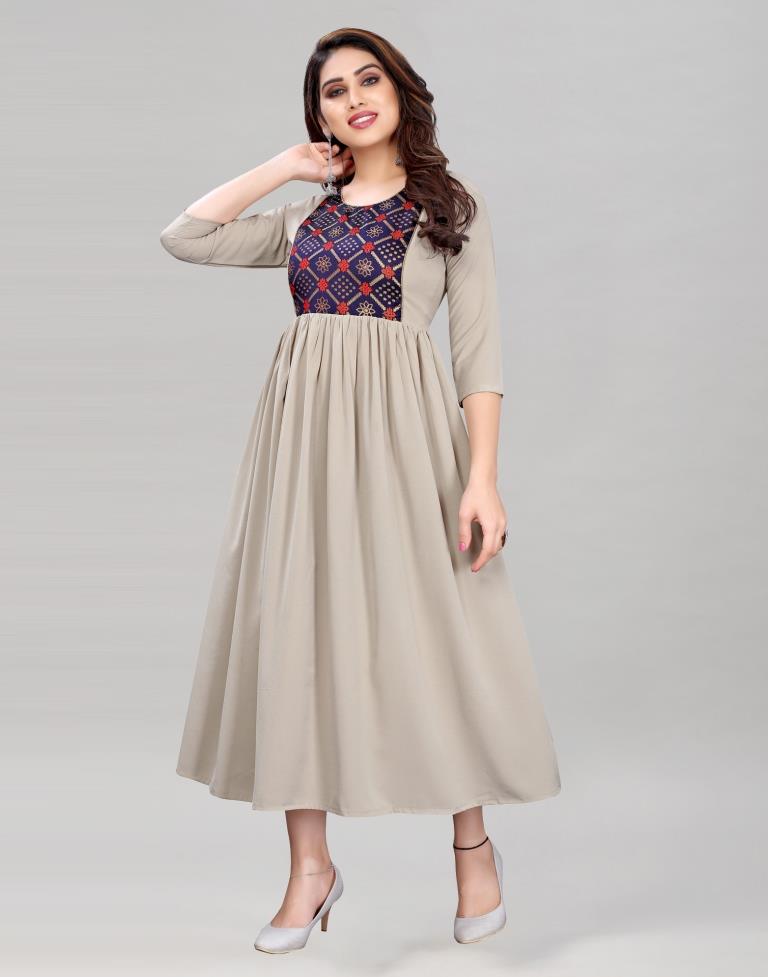 Beige Coloured Crepe Plain Kurti