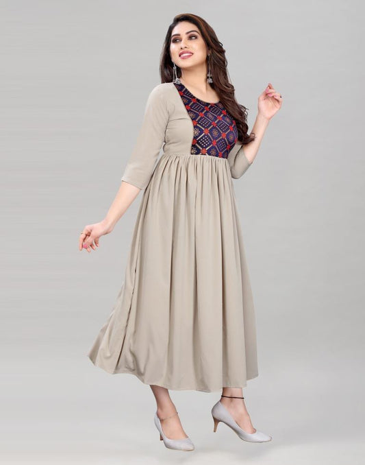 Beige Coloured Crepe Plain Kurti