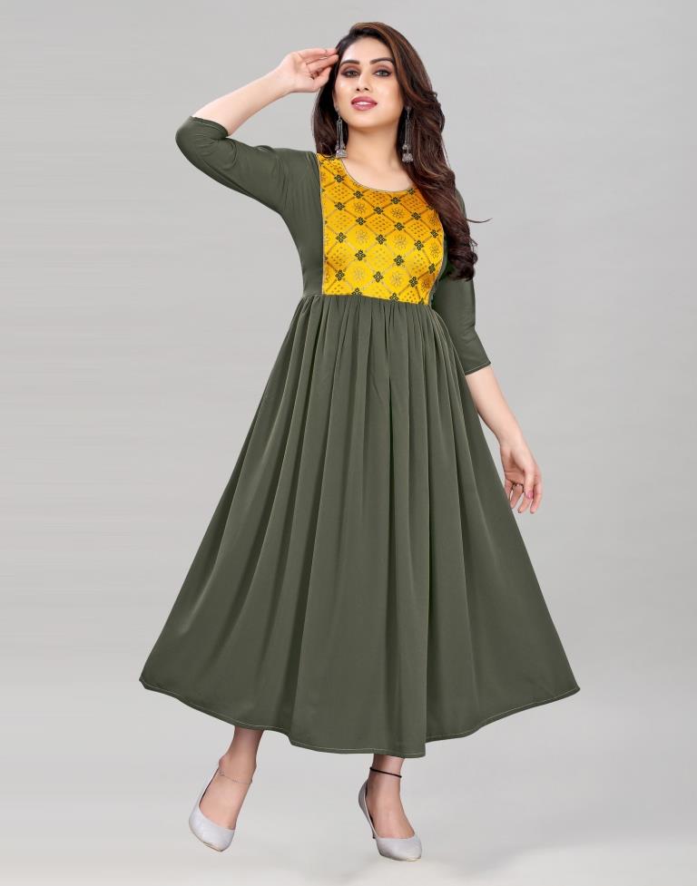 Olive Green Coloured Crepe Plain Kurti