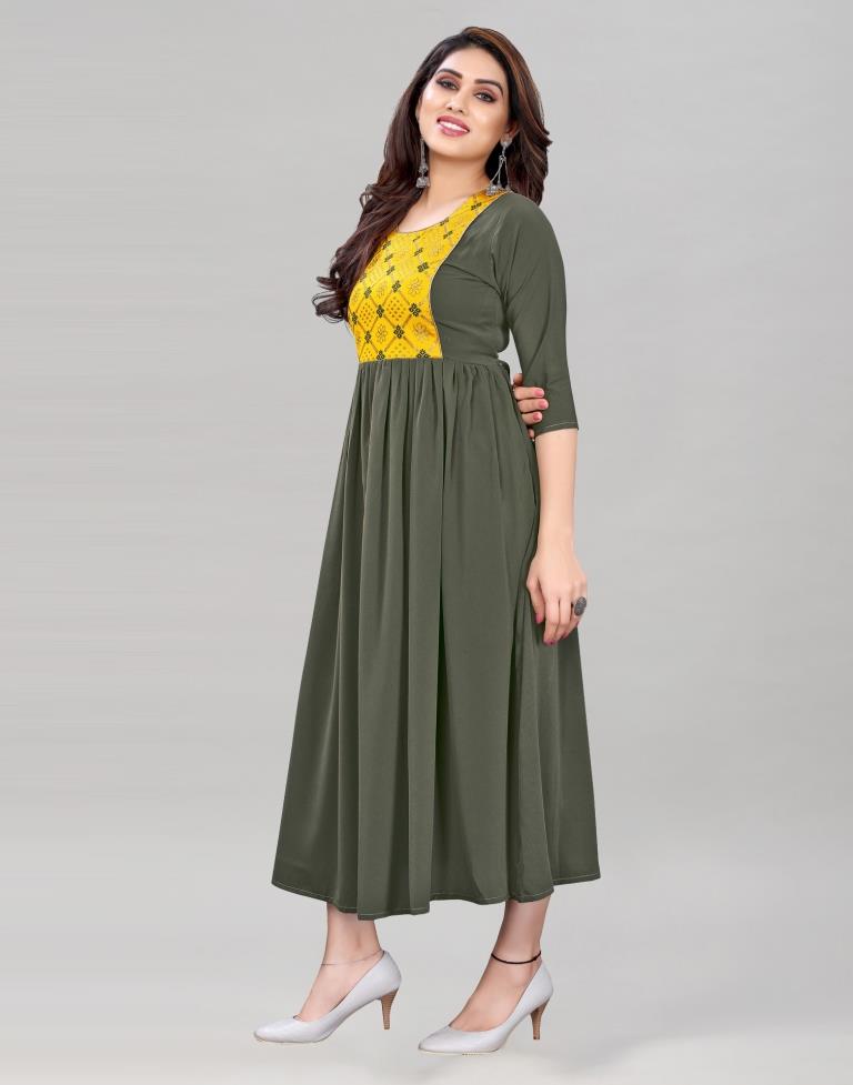 Olive Green Coloured Crepe Plain Kurti