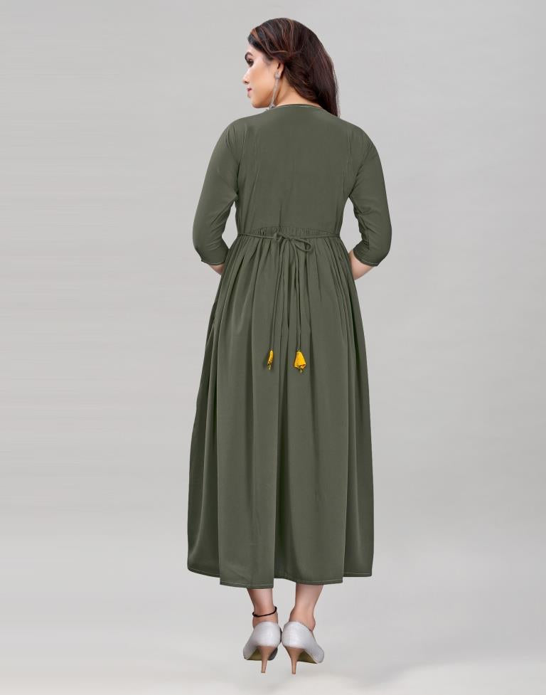 Olive Green Coloured Crepe Plain Kurti