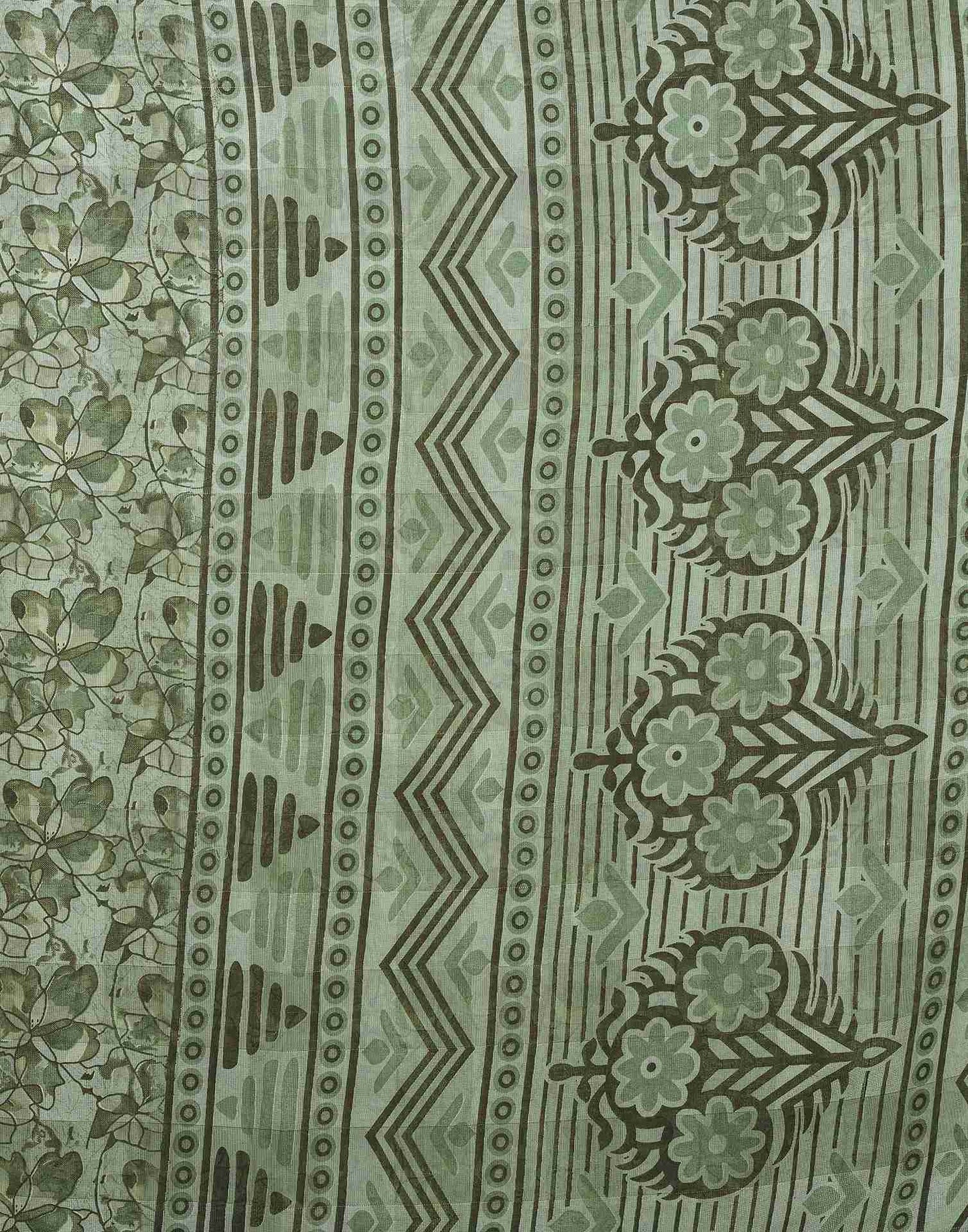 Green Cotton Printed Saree