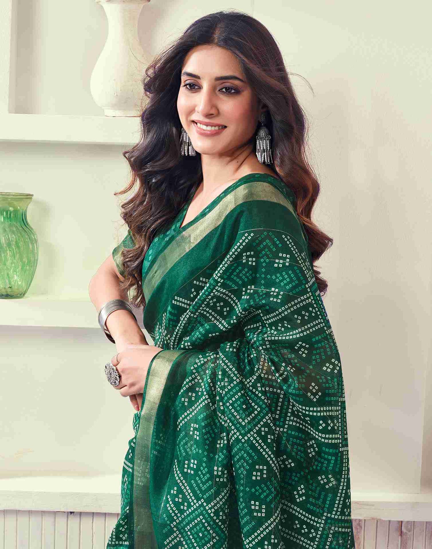 Green Cotton Printed Saree