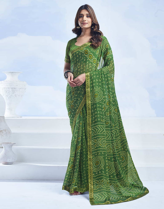 Green Bandhani Chiffon Saree