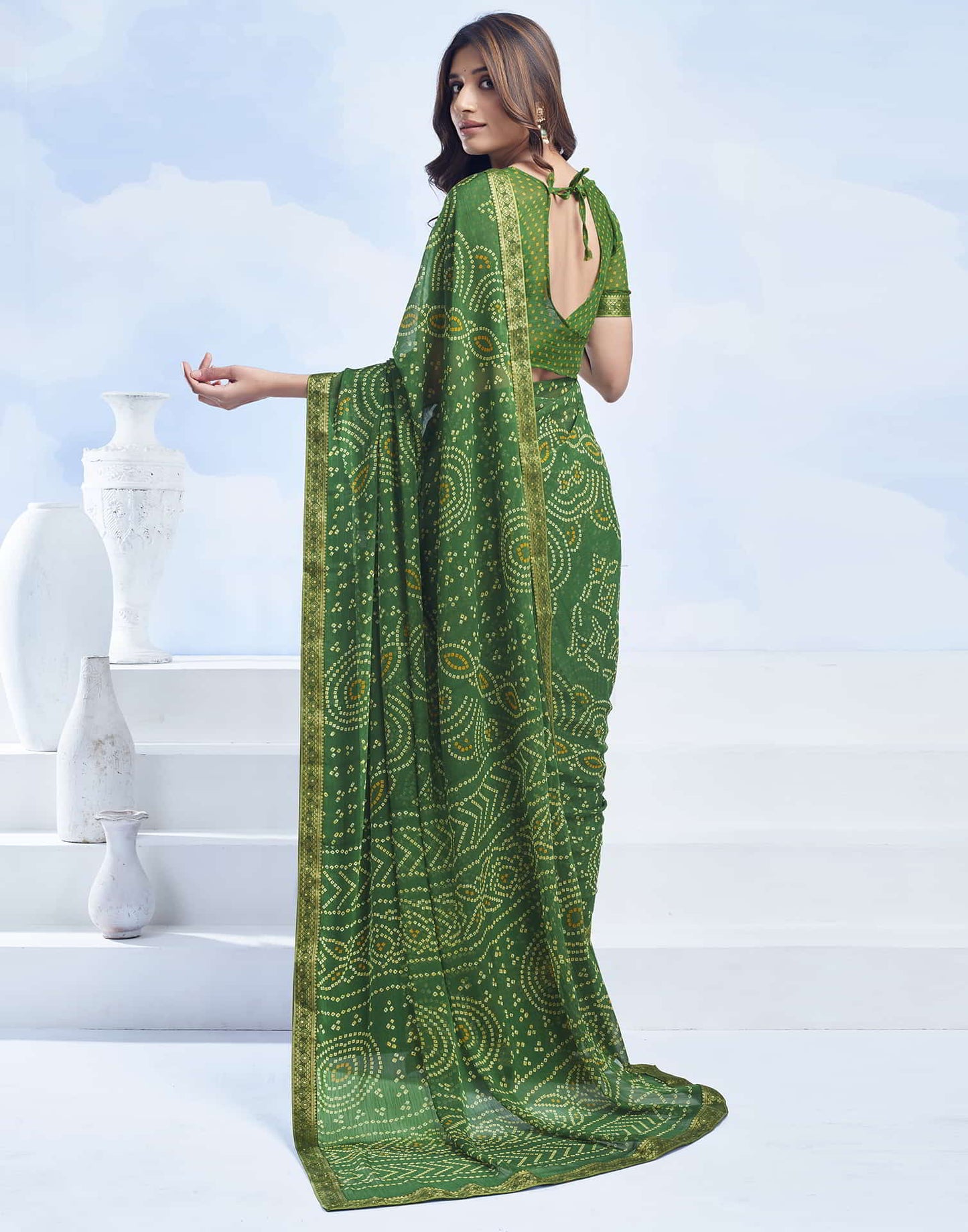 Green Bandhani Chiffon Saree