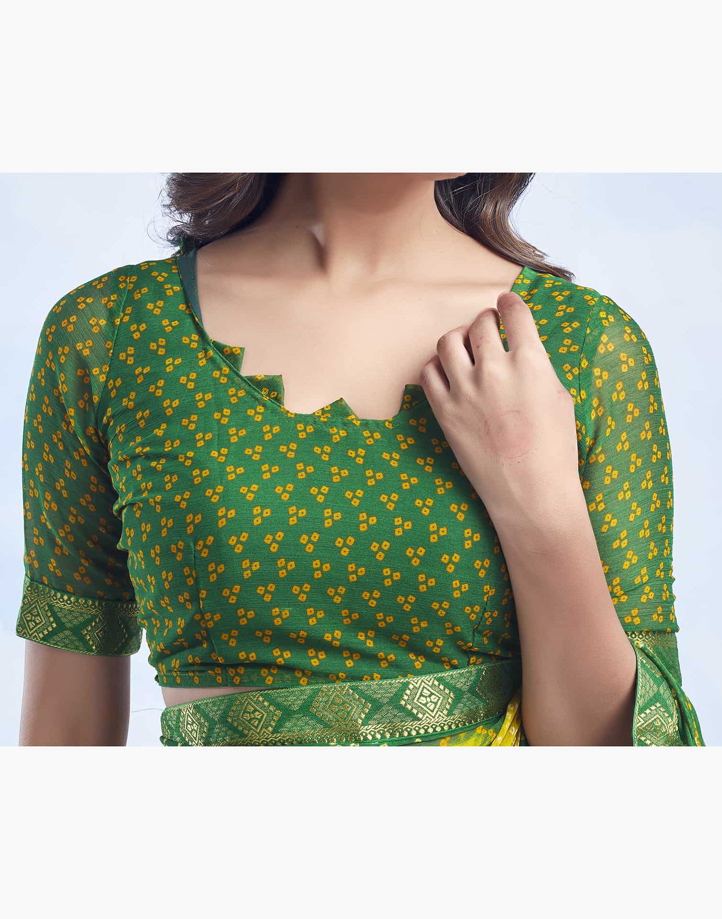 Green Bandhani Chiffon Saree