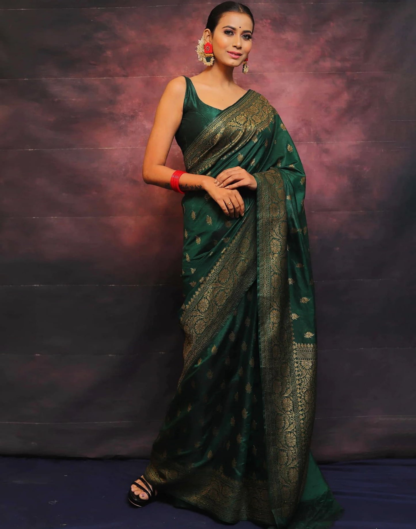 Green Banarasi Silk Woven Saree