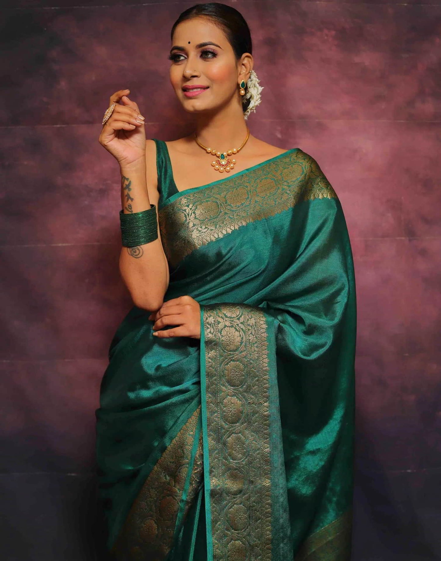 Green Banarasi Silk Woven Saree