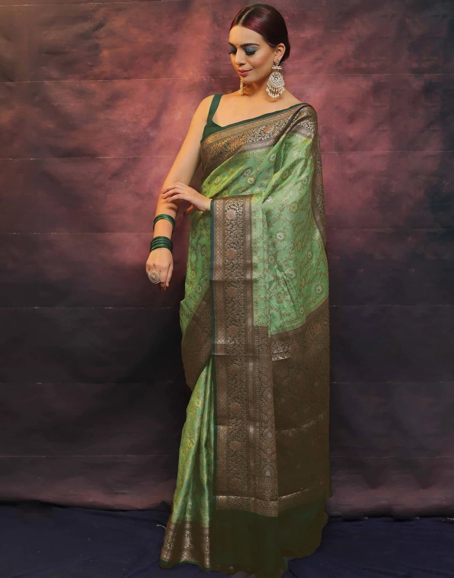 Green Banarasi Silk Woven Saree