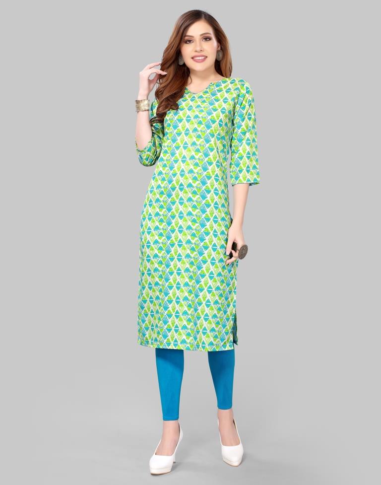 Parrot Green Digital Printed Crepe Kurti