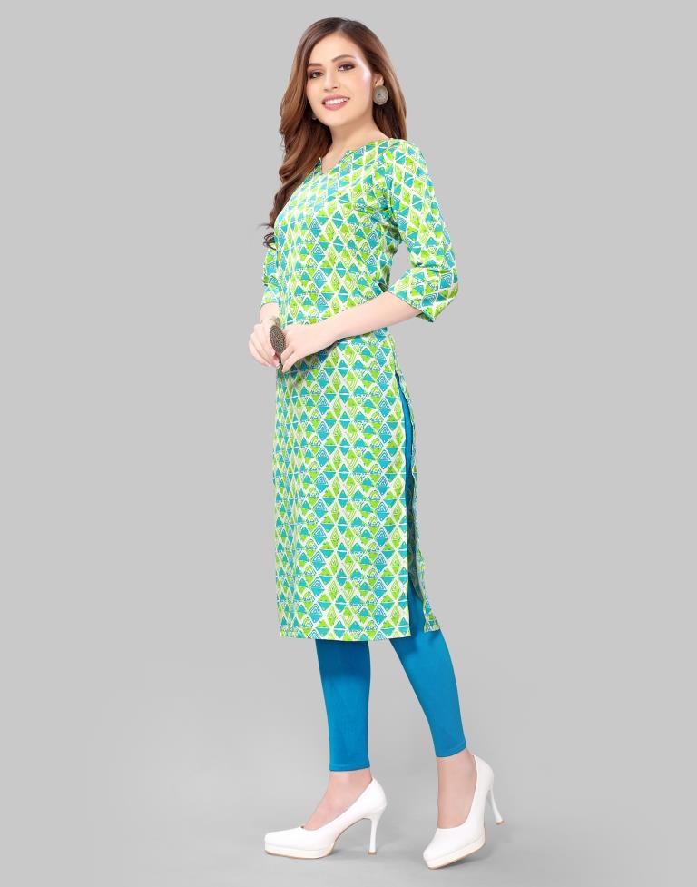 Parrot Green Digital Printed Crepe Kurti