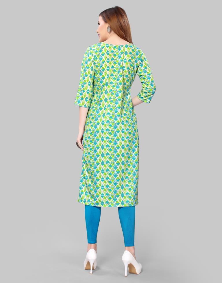 Parrot Green Digital Printed Crepe Kurti