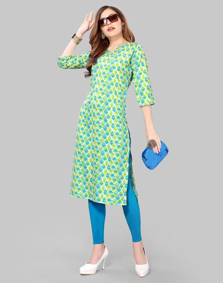 Parrot Green Digital Printed Crepe Kurti