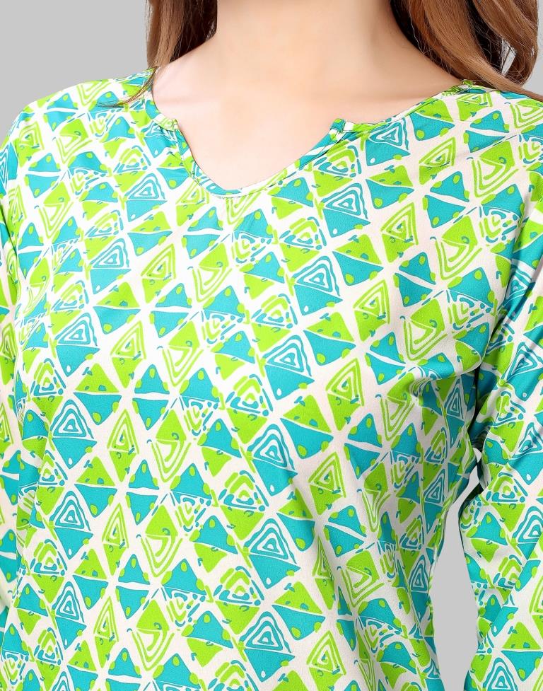 Parrot Green Digital Printed Crepe Kurti