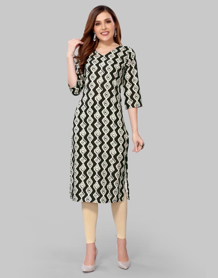 Black Digital Printed Crepe Kurti