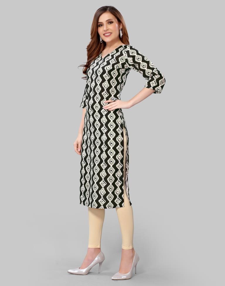 Black Digital Printed Crepe Kurti