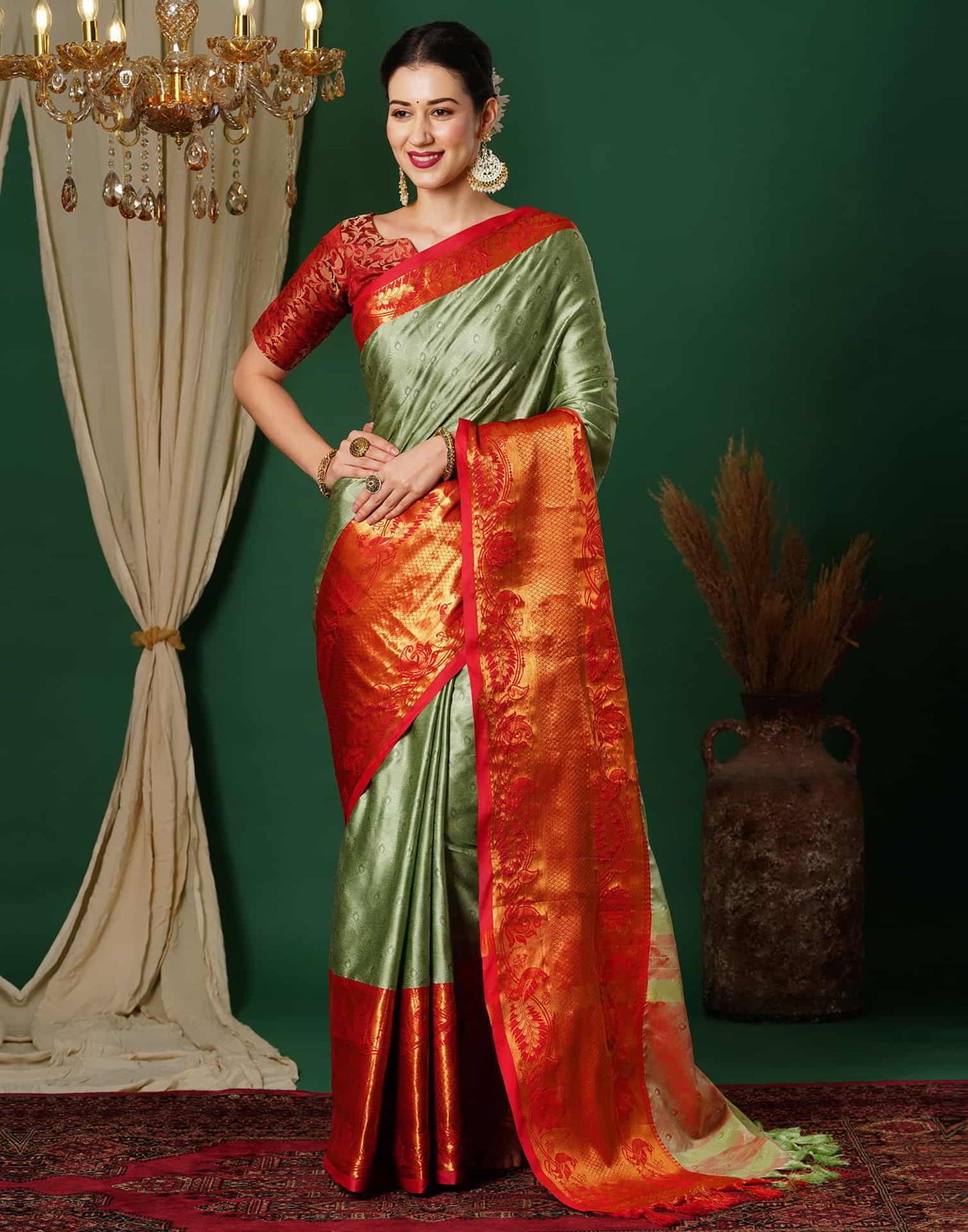 Green Banarasi Silk Woven Saree