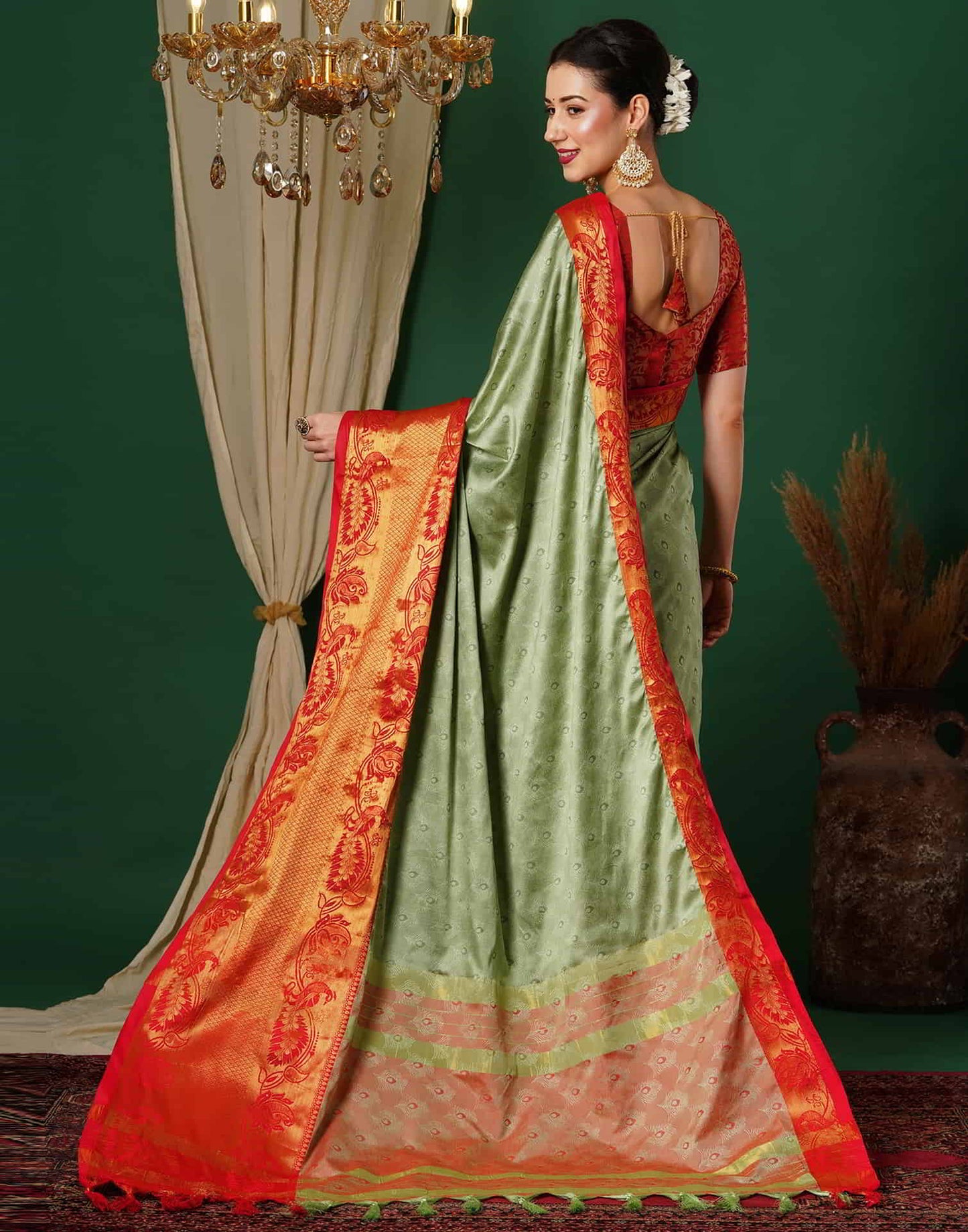 Green Banarasi Silk Woven Saree