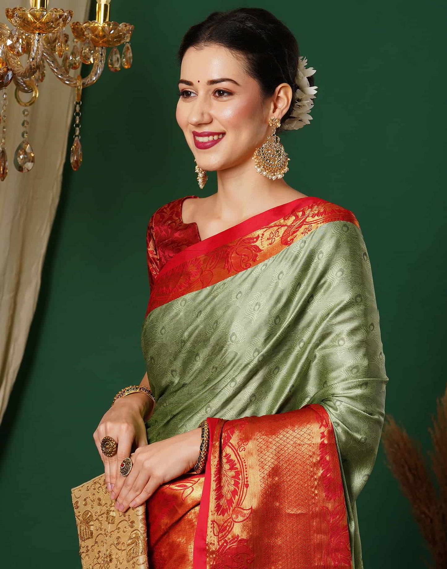 Green Banarasi Silk Woven Saree