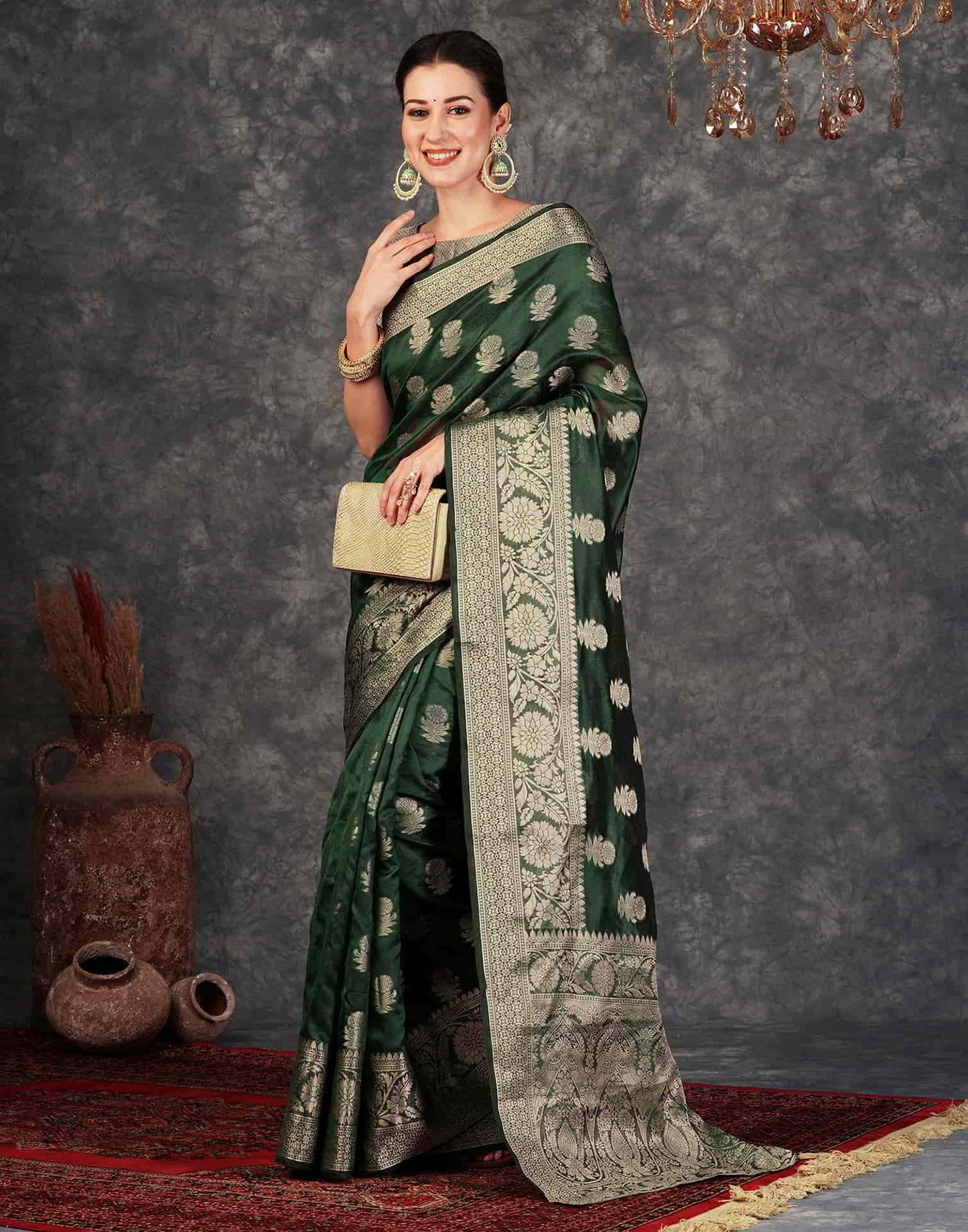 Green Banarasi Silk Woven Saree