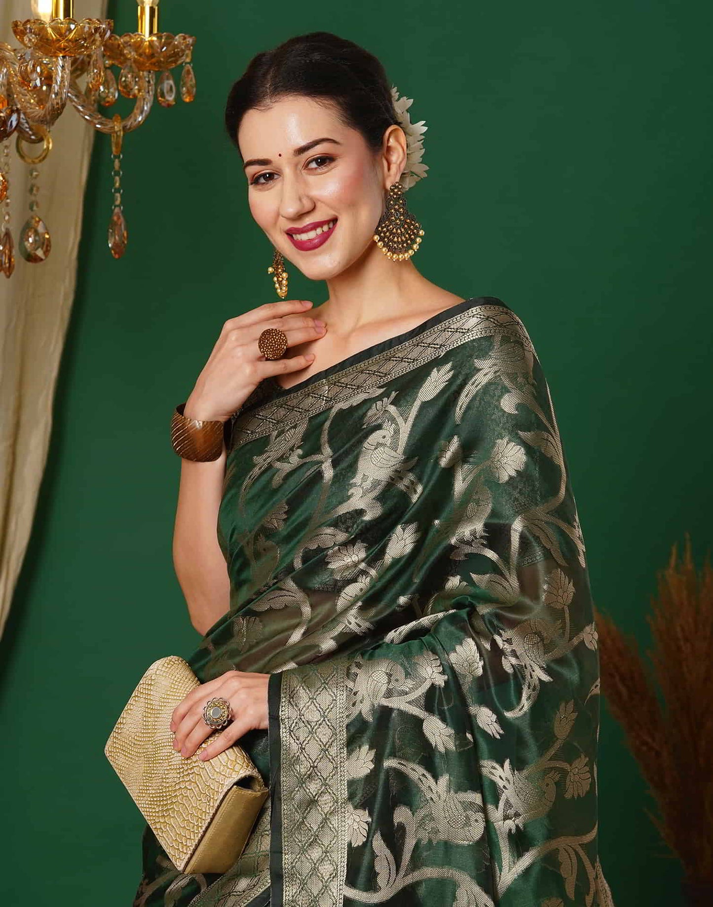 Green Banarasi Silk Woven Saree