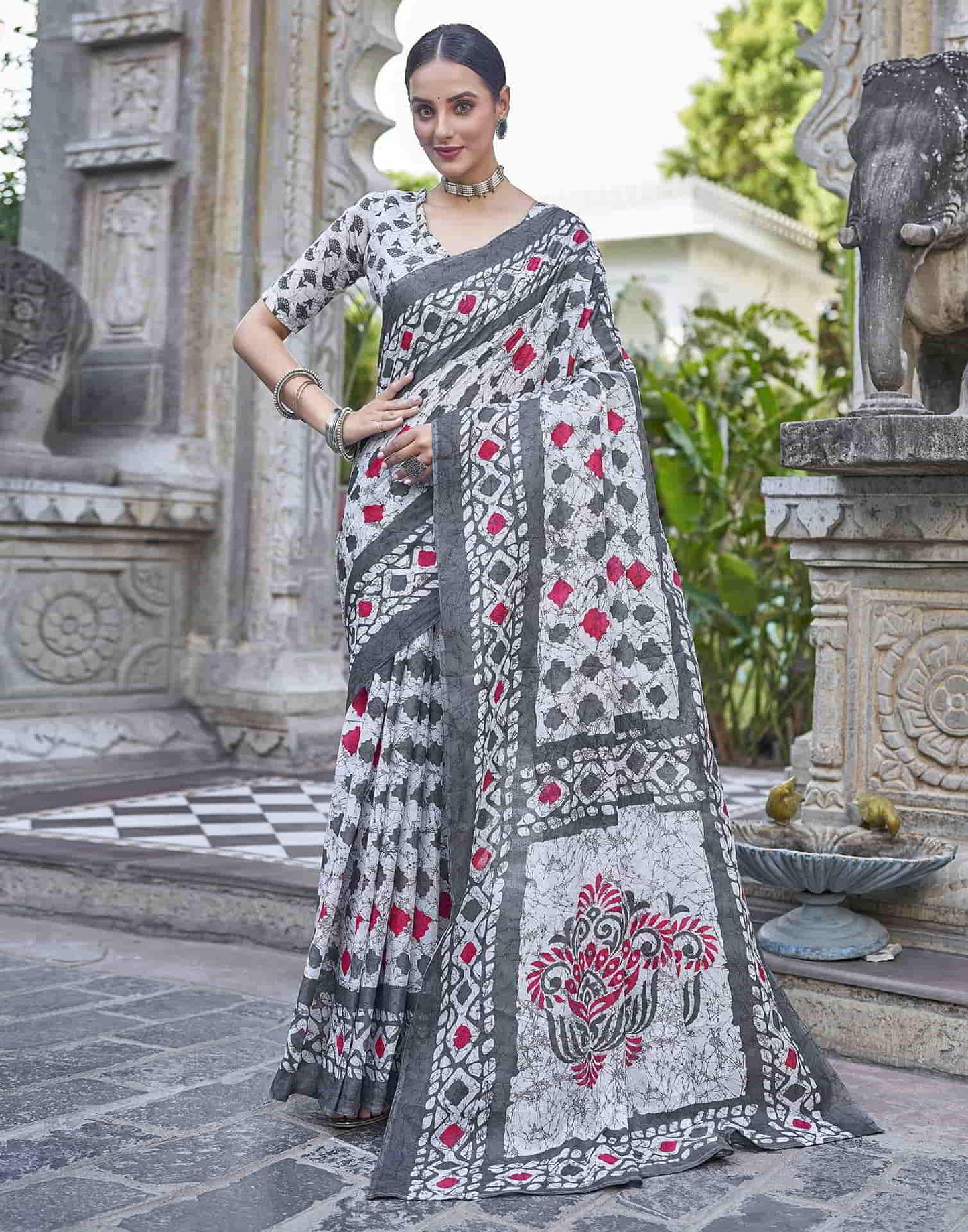 Black Printed Cotton Saree