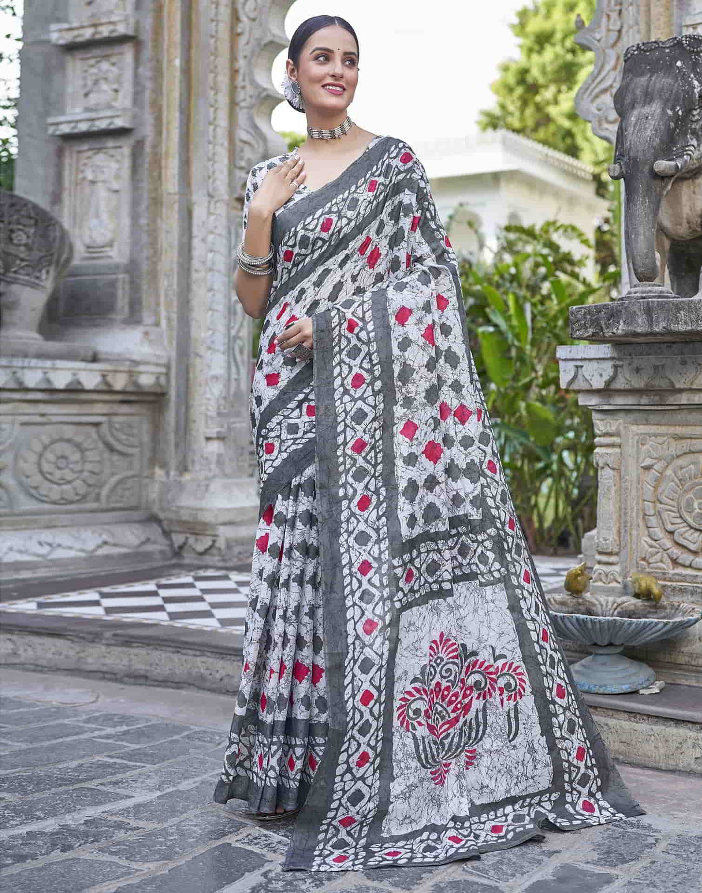 Black Printed Cotton Saree