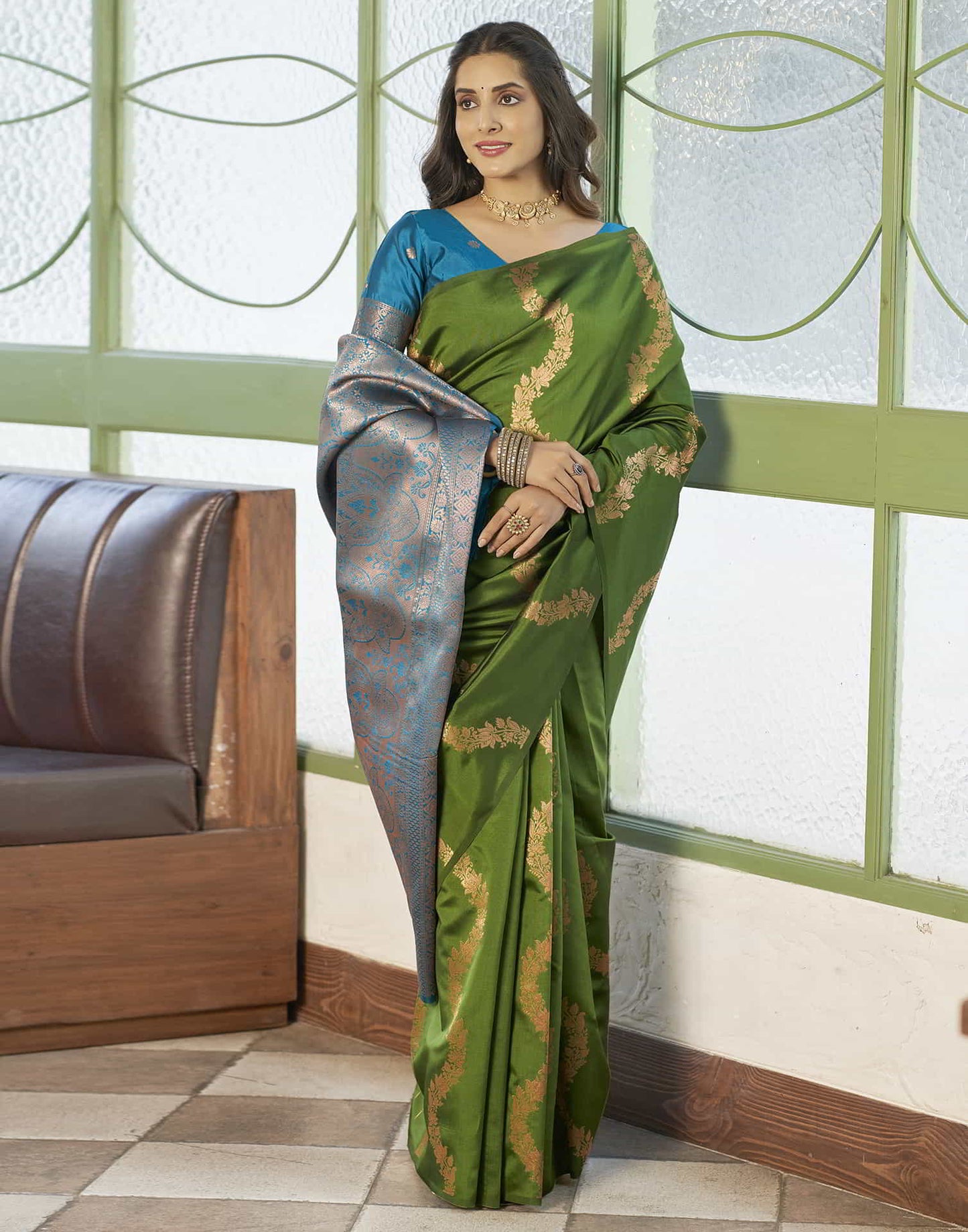 Green Banarasi Silk Woven Saree