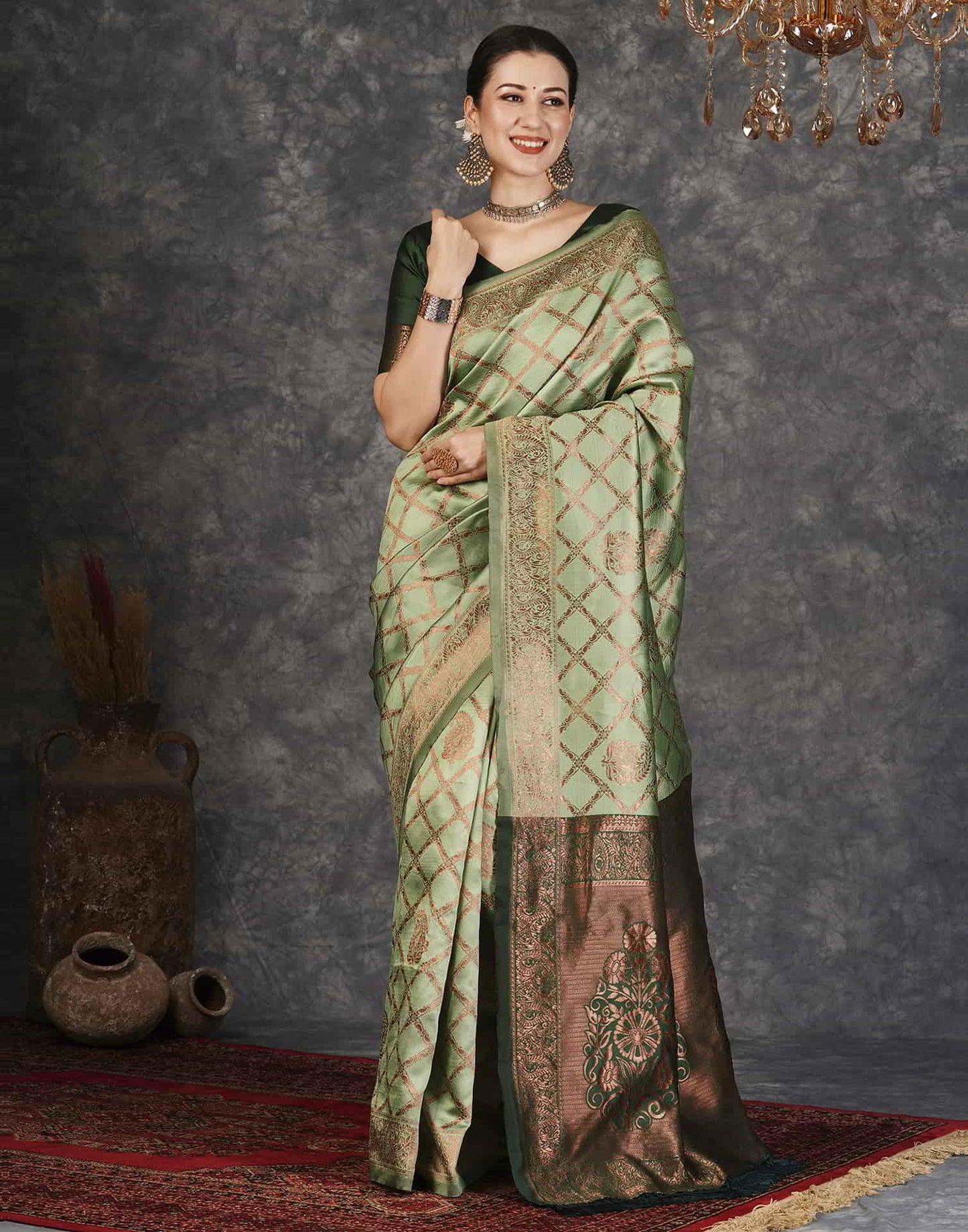 Green Banarasi Silk Woven Saree