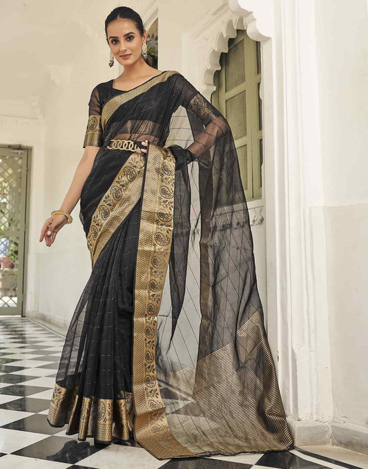 Black Organza Woven Saree