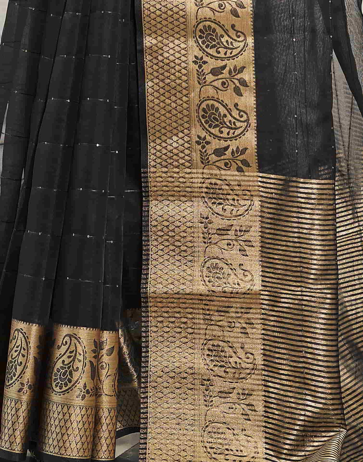 Black Organza Woven Saree