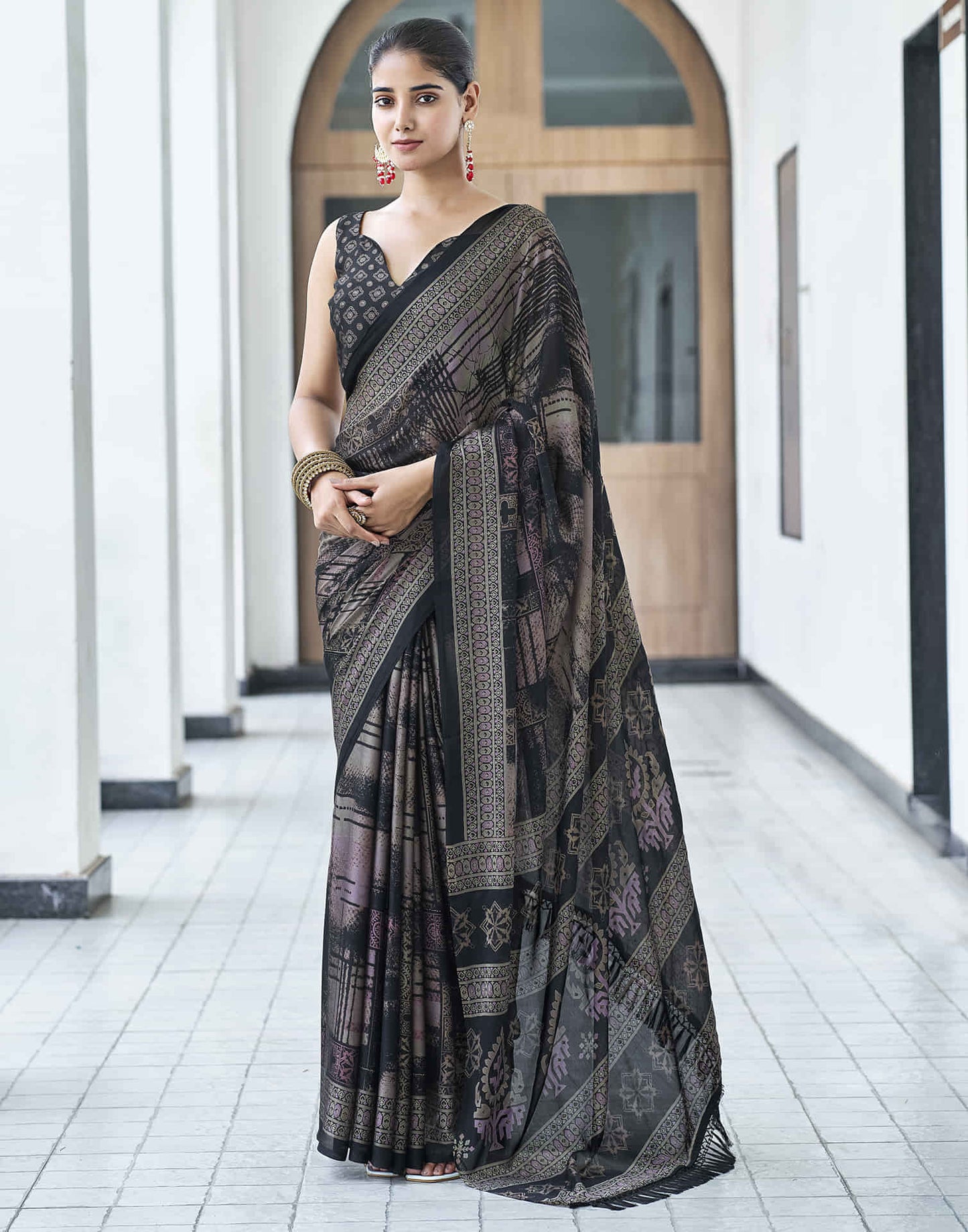 Black Georgette Printed Saree