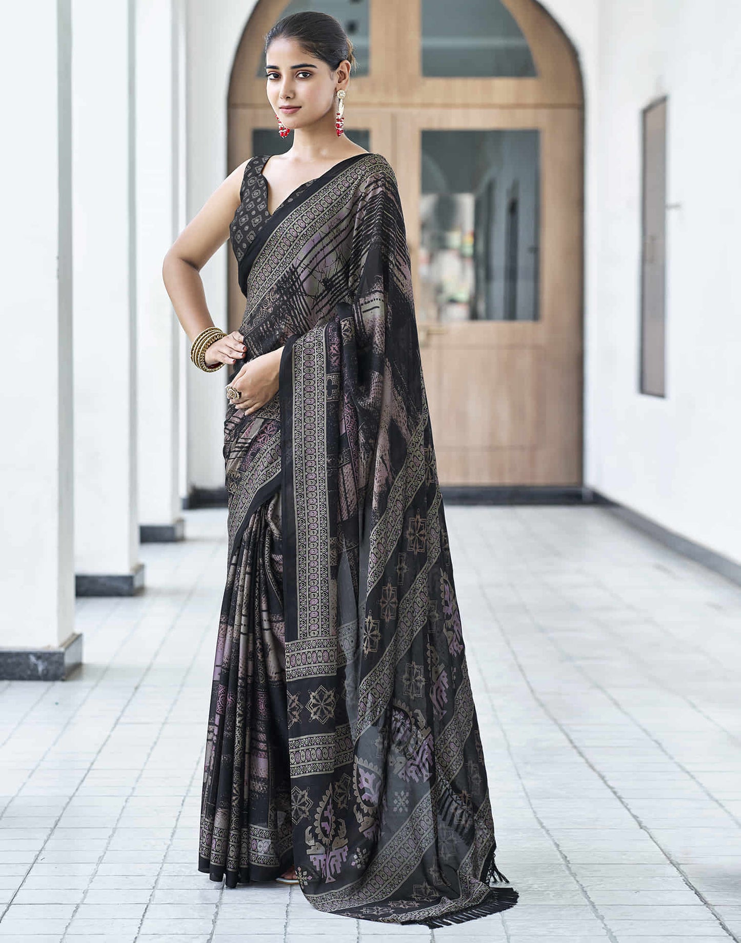 Black Georgette Printed Saree