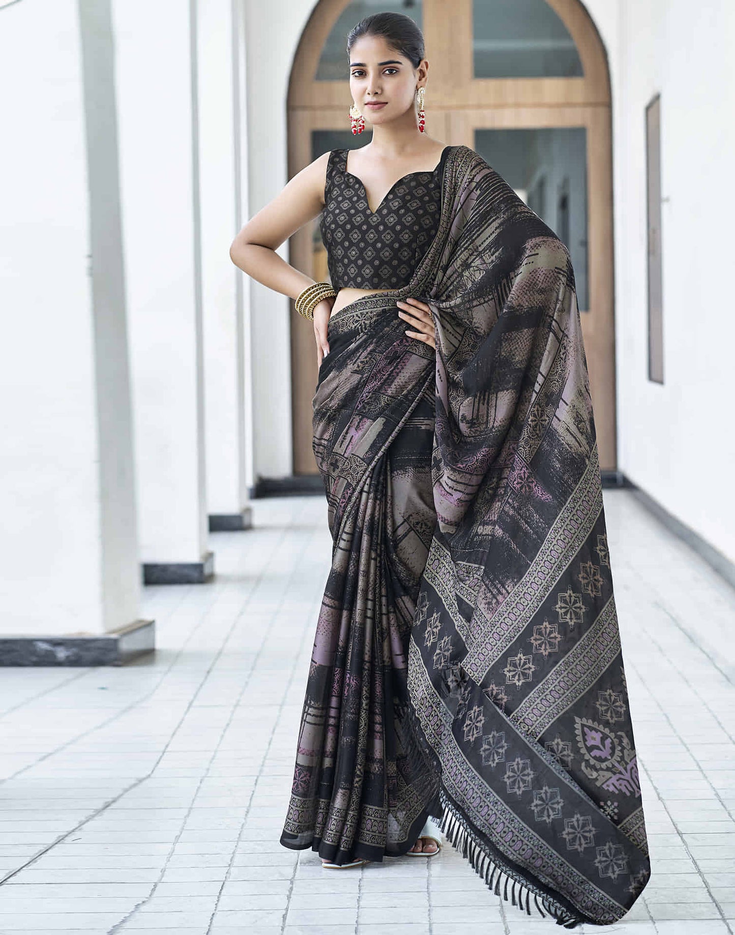 Black Georgette Printed Saree