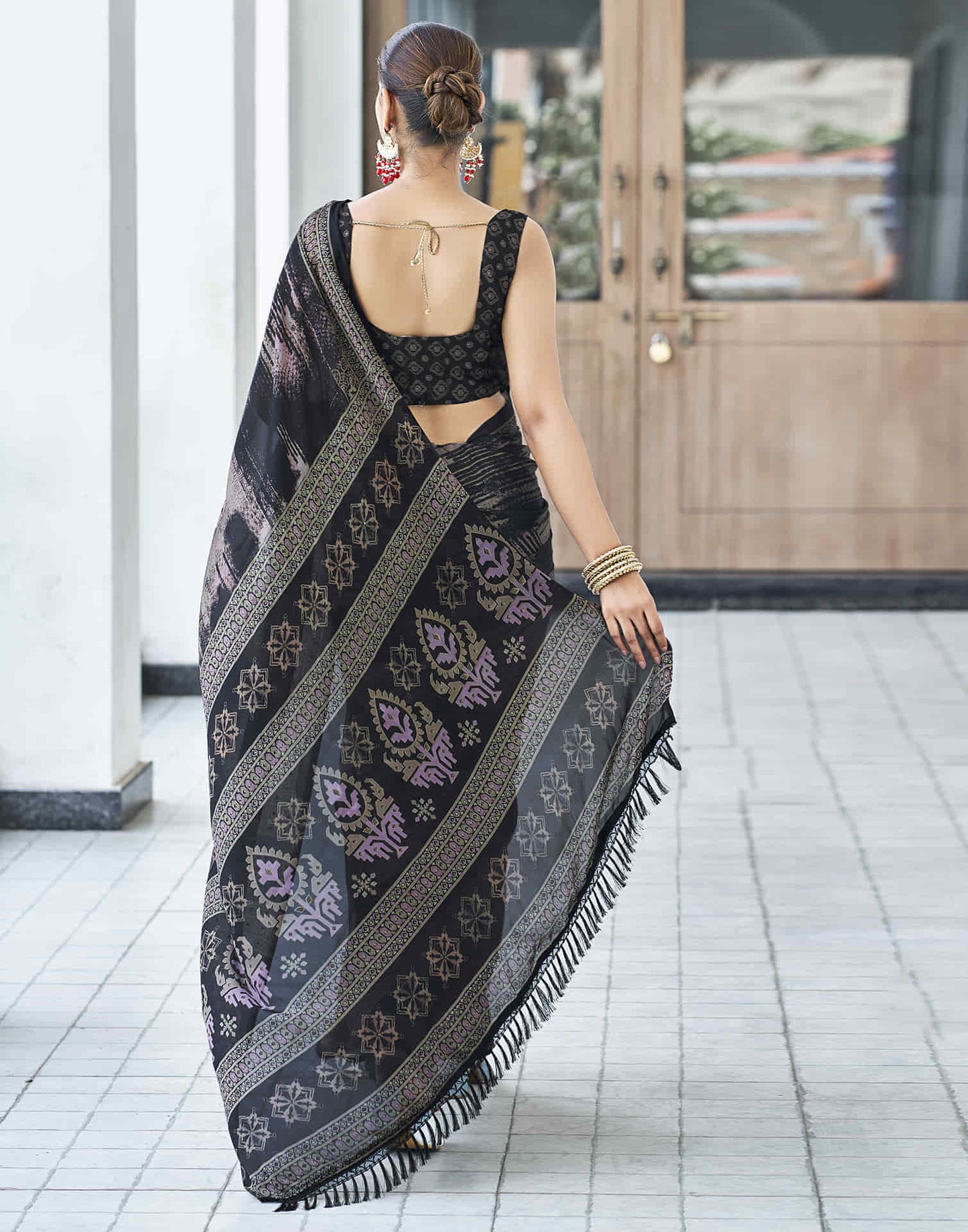 Black Georgette Printed Saree