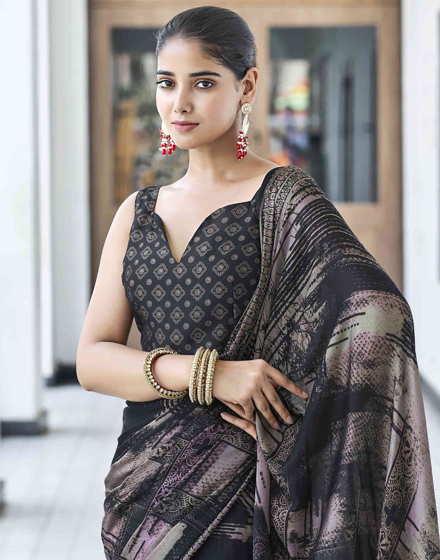 Black Georgette Printed Saree