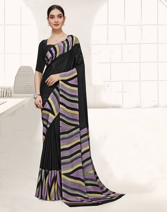 Black Polyester Printed Saree