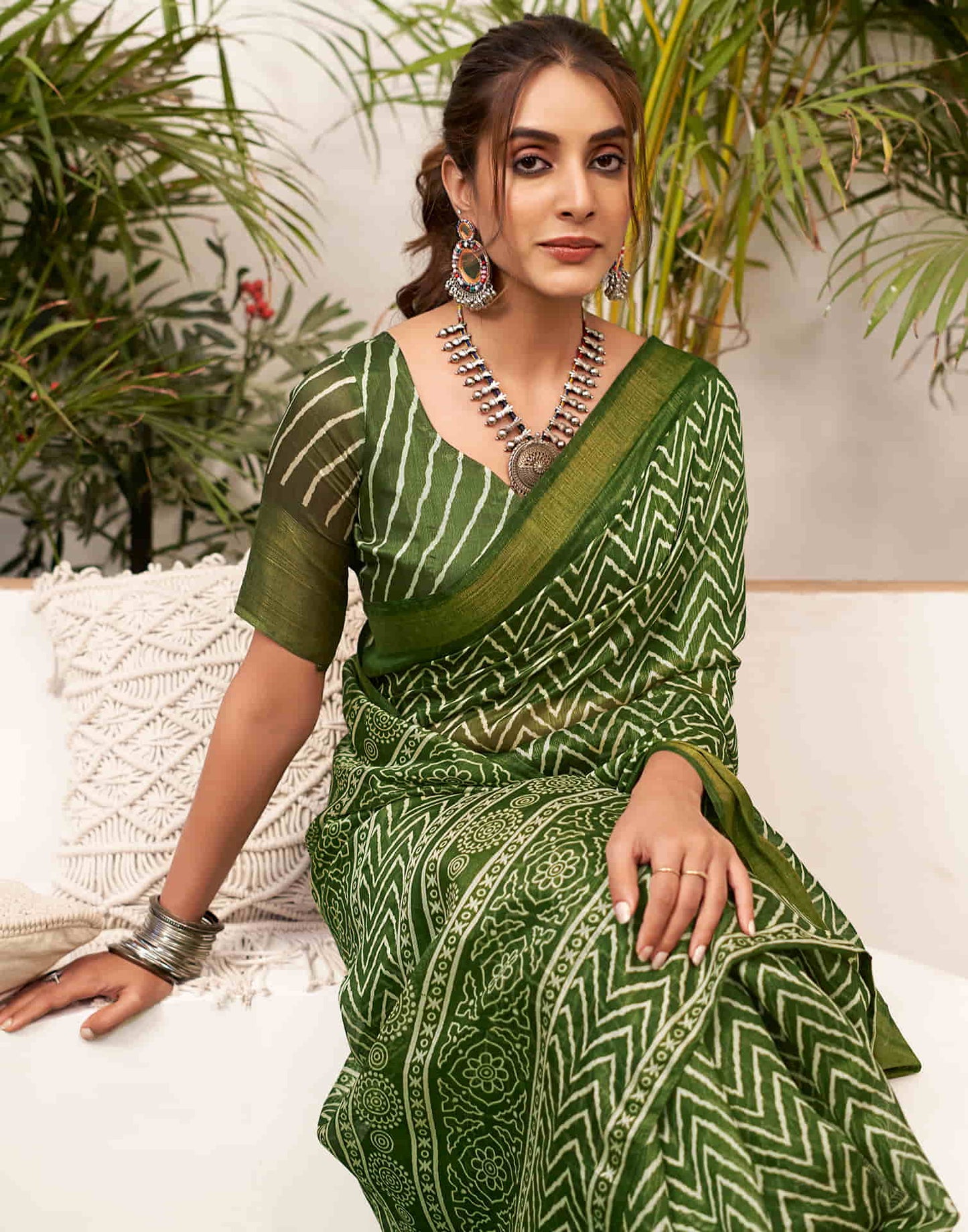 Green Cotton Printed Saree