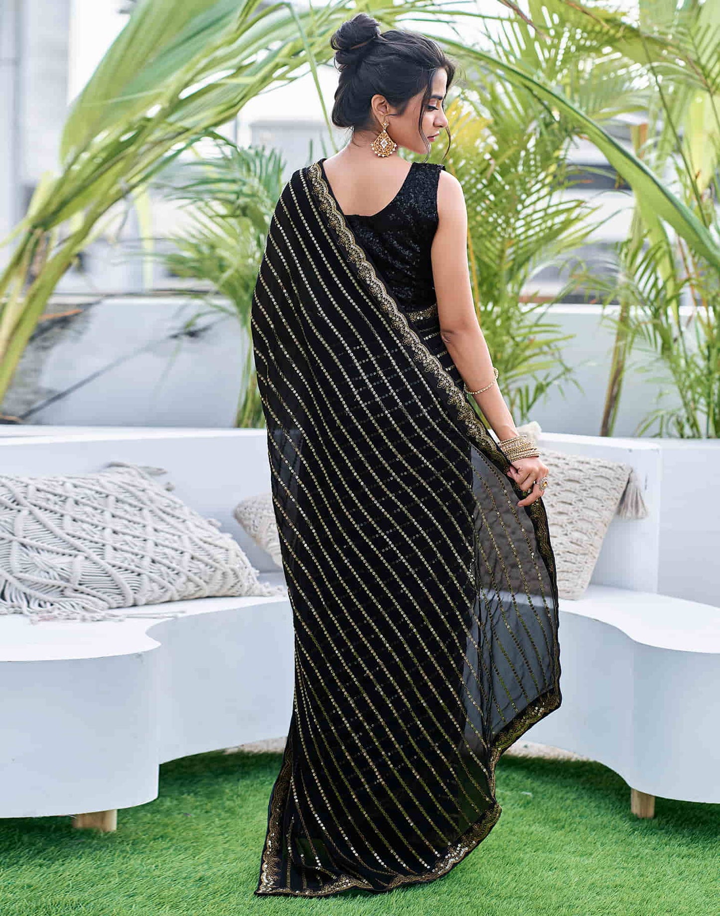 Black Georgette Sequence Saree