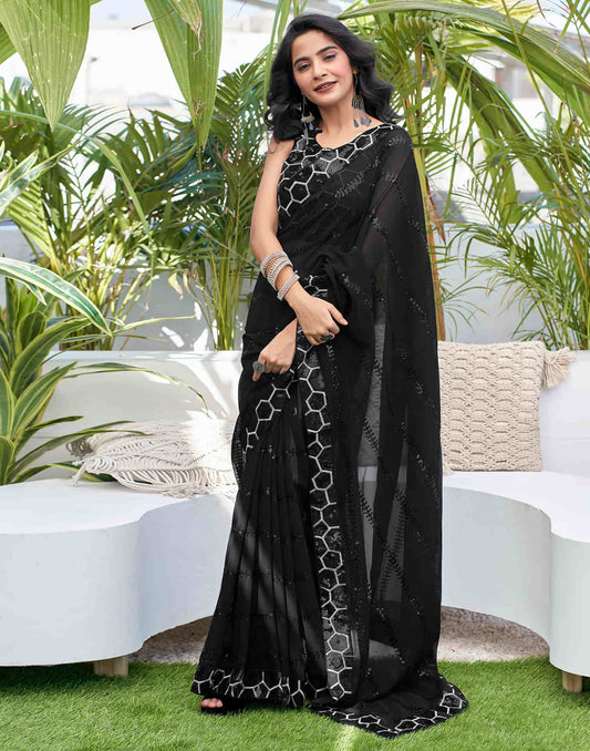 Black Georgette Sequence Saree