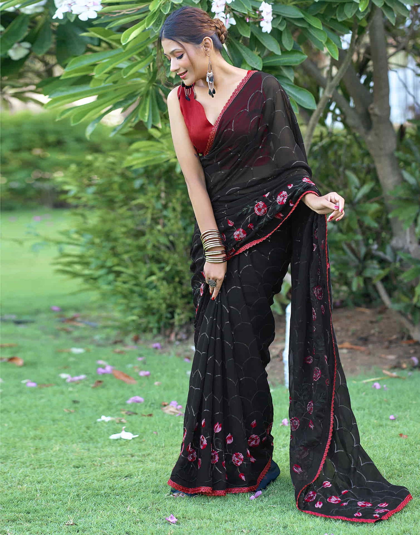 Black Georgette Sequence Embroidery Saree