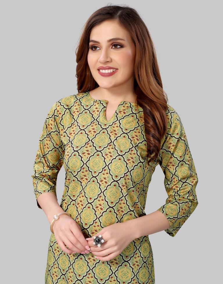 Olive Green Coloured Crepe Digital Printed Kurti