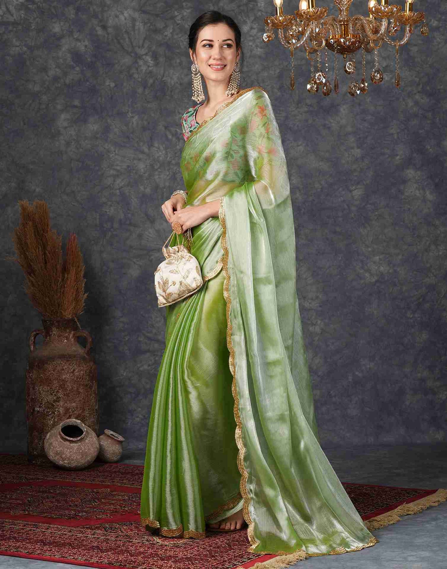 Green Chiffon Plain Jimmy Choo Saree