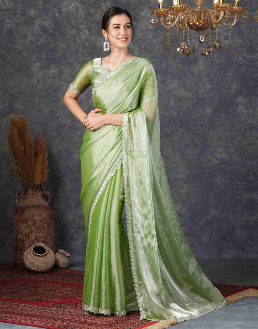 Green Chiffon Plain Jimmy Choo Saree