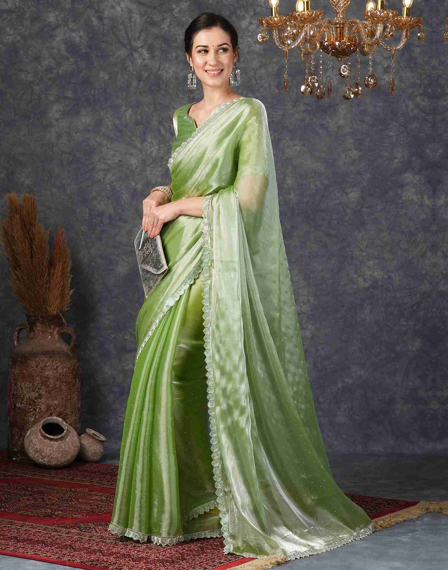 Green Chiffon Plain Jimmy Choo Saree